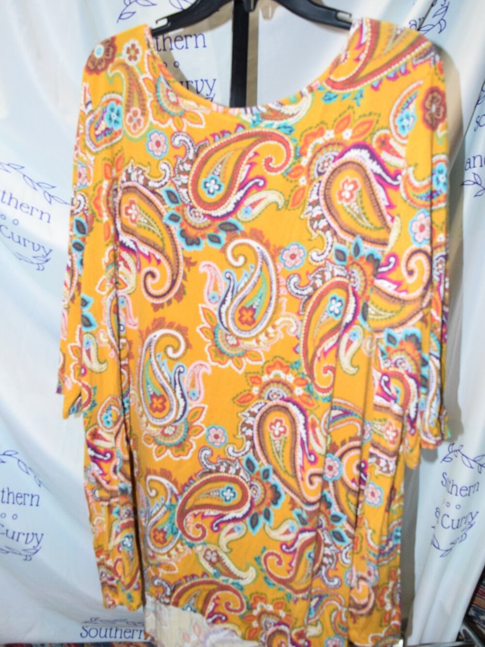 Terra & Sky Knit Asymetrical Blouse, Paisleys, Size 3X